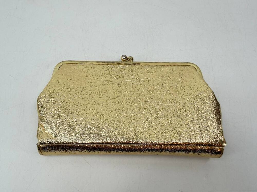 Gold Metallic Textured Kiss Lock Clutch Evening Bag Formal Cocktail Purse